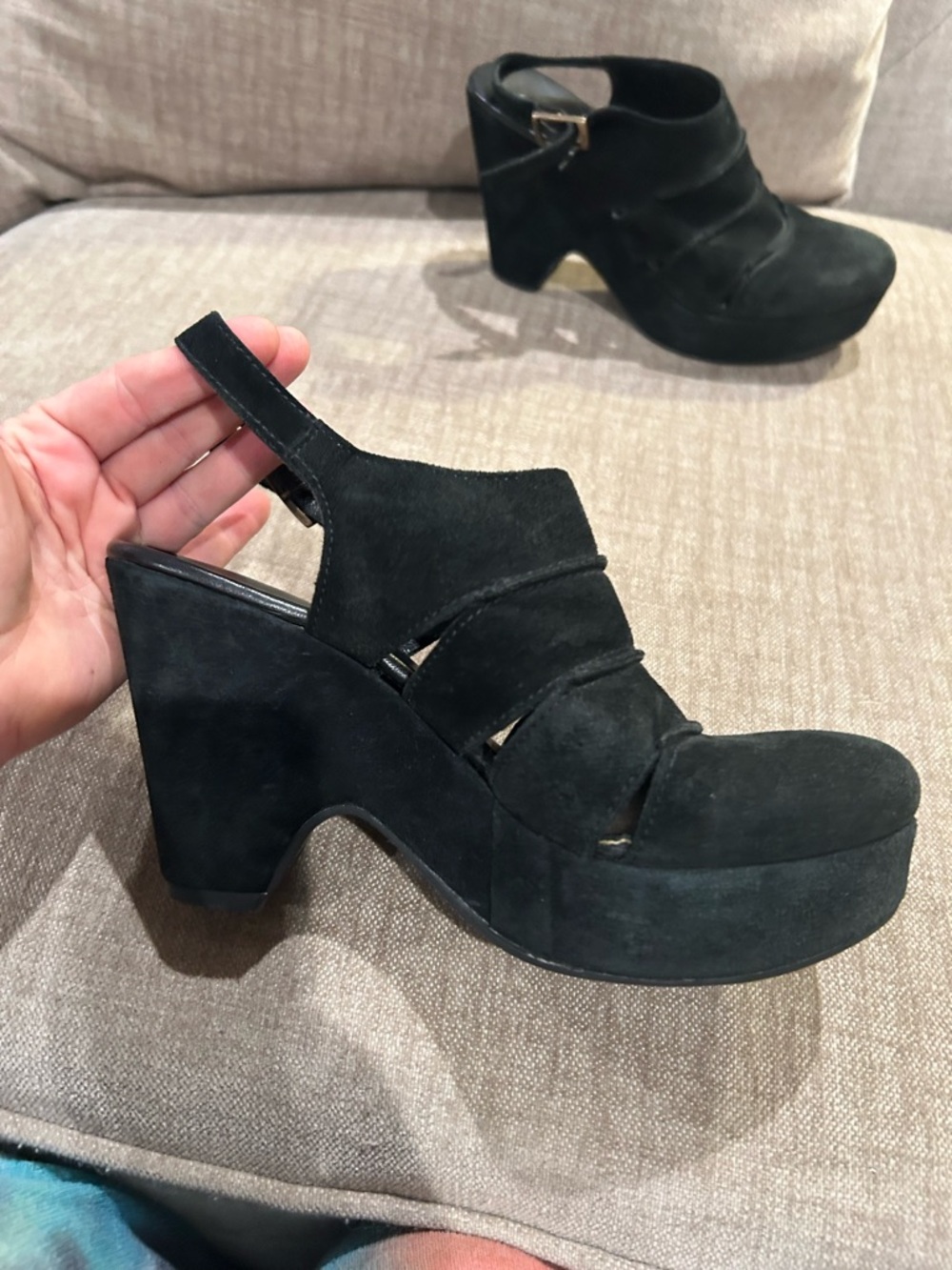 Excellent Condition-Cordani Black Suede Platform Slingback Heels
